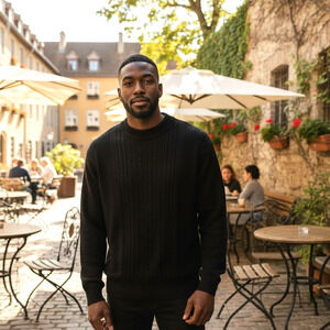 Tuscan Made In Italy Wool Blend Mixed Knit Pullover Grandpa Sweater, Men's Large